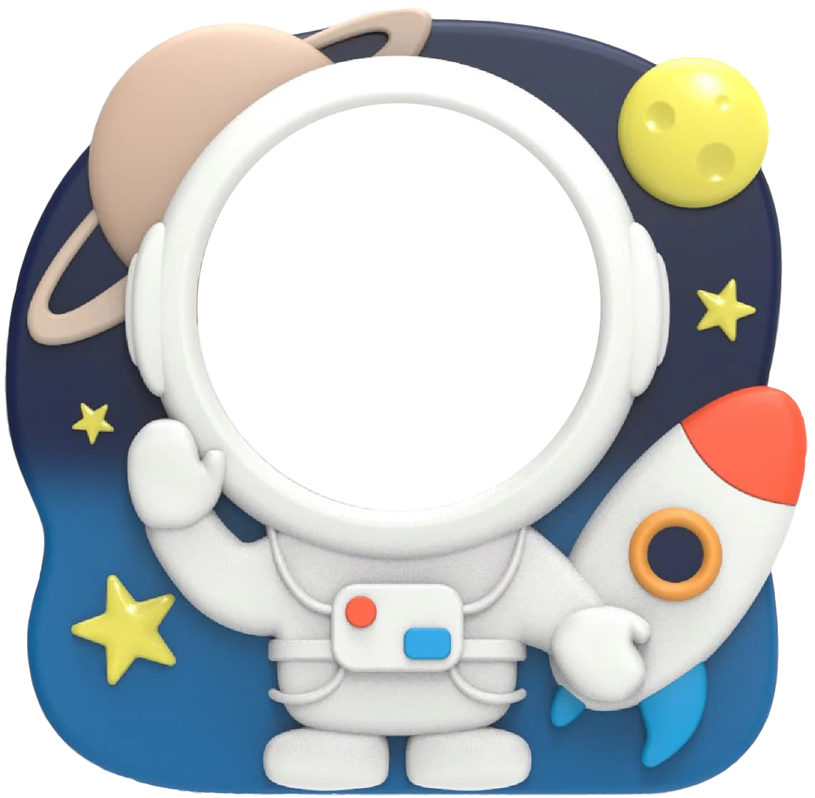 A creative astronaut-themed photo frame, featuring a space-inspired design with vibrant colors and detailing.
