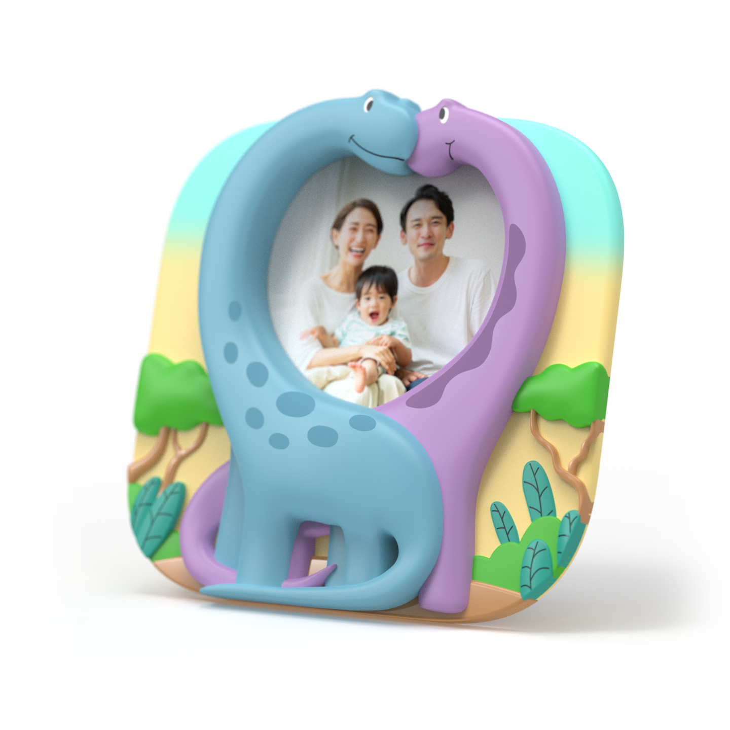 Show off your favorite dino adventures with a personalized two-dino design photo frame, ideal for fossil lovers.