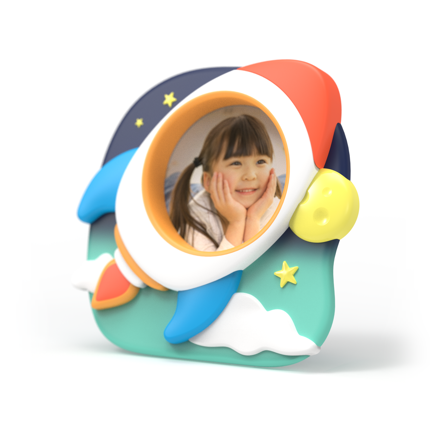 Capture your cosmic adventures with a rocket ship design photo frame, perfect for preserving space-themed memories.